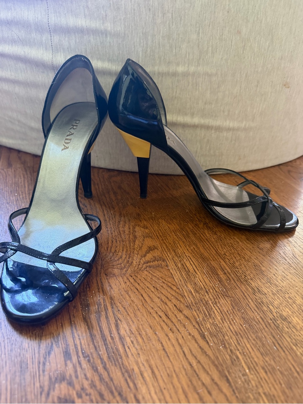Prada Black Patent Leather Open-Toe Stiletto Sandals - Picture 1 of 6